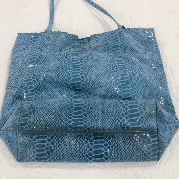 Fatto a Mano by Carlos Falchi Snake Embossed Blue Bag Purse - Picture 4 of 8